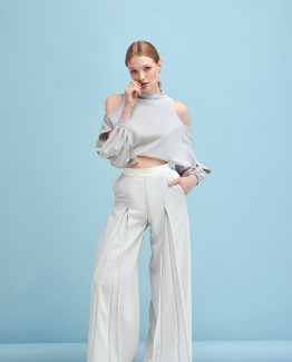 PALAZZO PANTS WITH LEATHER INSERTS